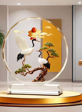 仙鹤水晶摆件客厅玄关电视柜酒柜装饰品乔迁新居礼品送朋友礼物鹅