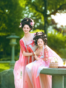 儿童桃花汉服国风超仙女童公主古装大袖衫唐装刺绣连衣裙古风汉服