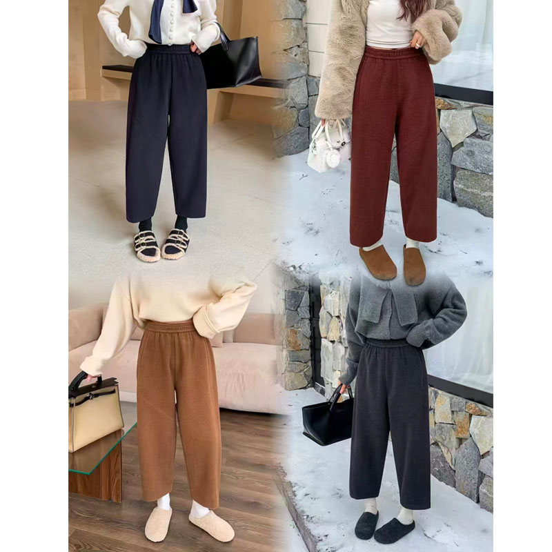 高弹厚料毛呢休闲奶奶裤