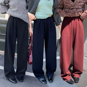 桐桐佳~冬季新款醋酸羊毛裤轻奢窄版阔腿裤子毛呢香蕉裤女柚外F67