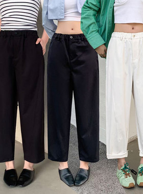松紧腰休闲通勤九分哈伦裤女