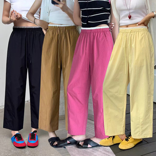 女简谜2561 松紧腰气球裤 桐桐佳抗皱薄料九分休闲直筒裤 子宽松大码