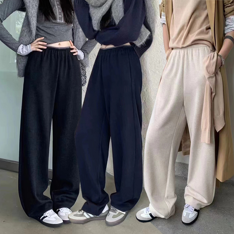 松紧腰休闲简谜长裤加绒弯刀裤