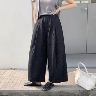 桐桐佳春夏中国风刺绣阔腿裤 简谜粉标06015 女高腰宽松棉质奶奶裤