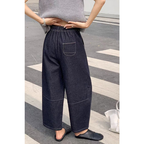 桐桐佳~春五彩点纱牛仔奶奶裤女轻奢宽松显瘦弯刀裤简谜粉标06009