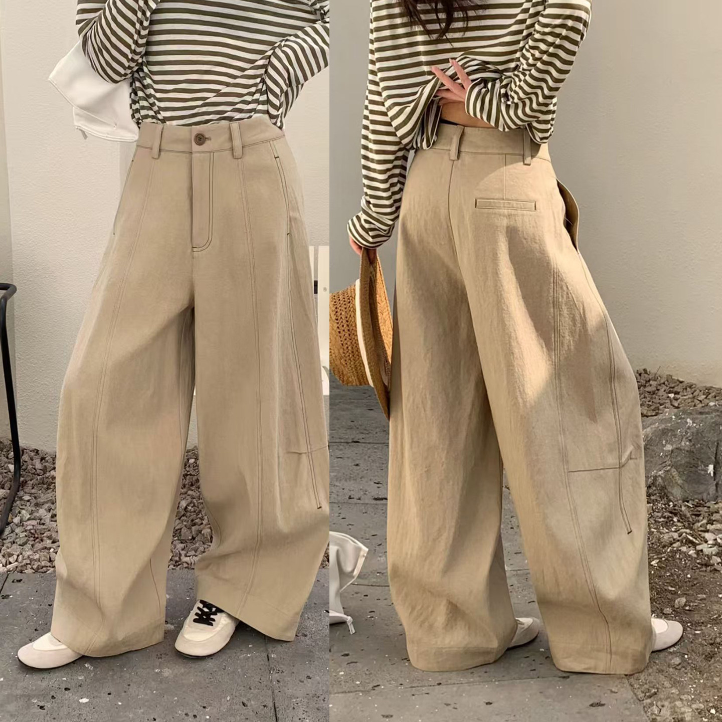 桐桐佳~轻奢亚麻匹马棉休闲弯刀裤女宽松拖地阔腿裤简谜粉标06006,女装/女士精品,休闲裤,淘宝优惠券,粉丝福利购,淘宝优惠卷