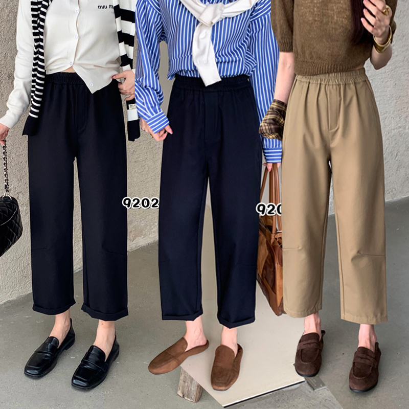 松紧腰宽松简谜九分哈伦裤