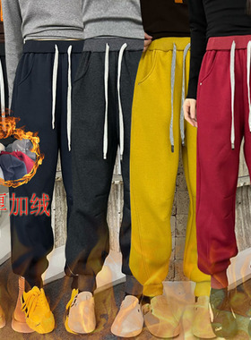 桐桐佳~冬季加厚加绒运动卫裤宽松显瘦腰头抽绳精梳棉哈伦裤25083