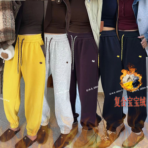 桐桐佳~冬季复合宝宝绒运动卫裤女宽松显瘦收脚口哈伦裤子厚89072