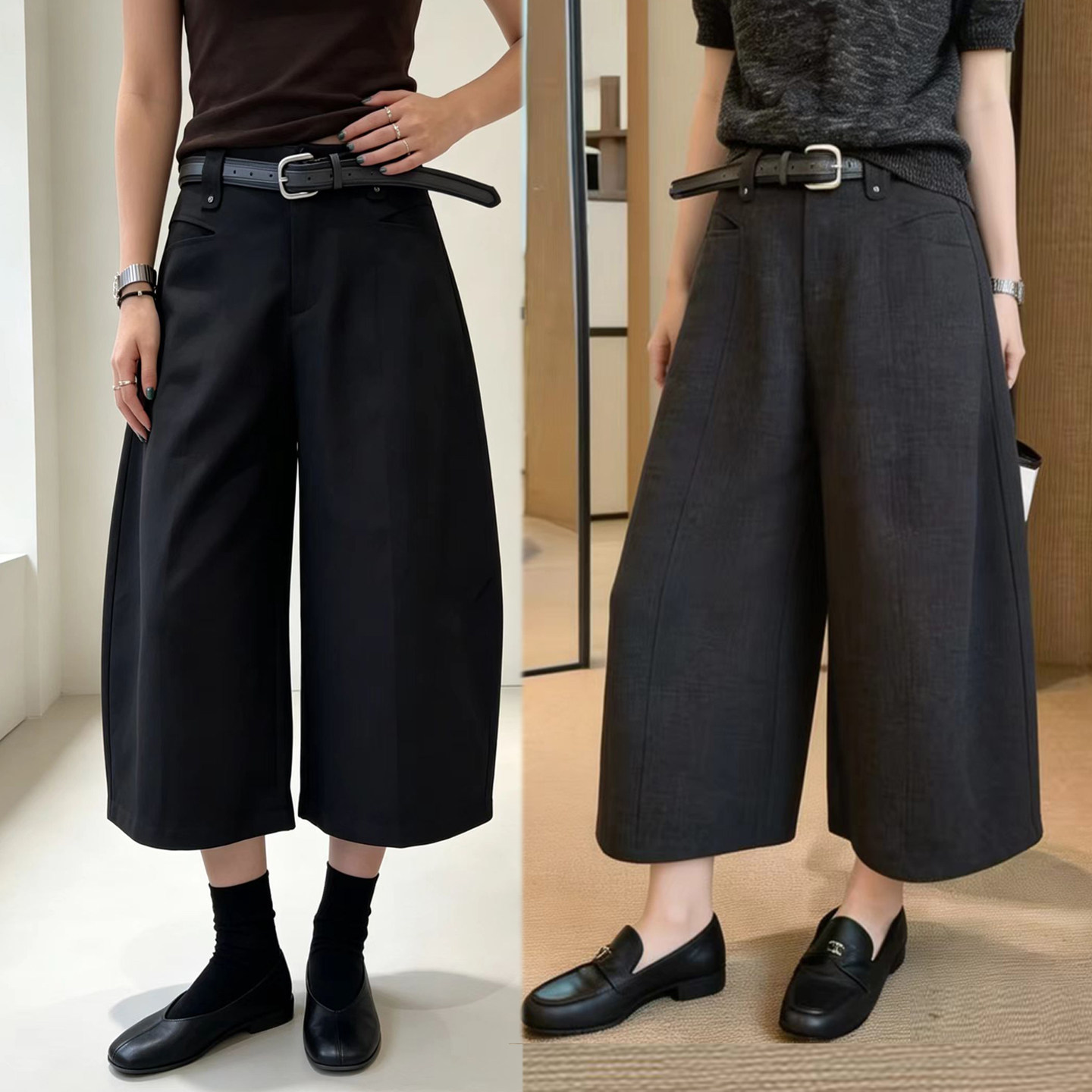 秋冬八分休闲阔腿裤女高腰百搭