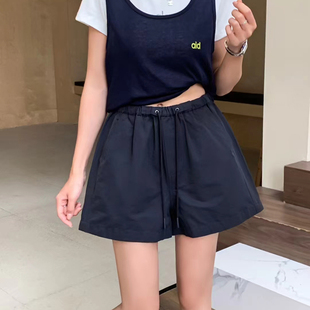 抗皱休闲nv88088 桐桐佳夏季 新款 休闲短裤 女松紧腰宽松藏青A字短裤