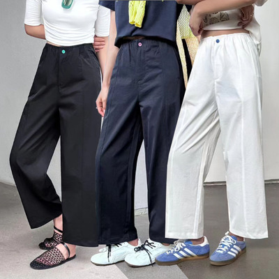 桐桐佳夏弹力九分直筒裤高腰大码