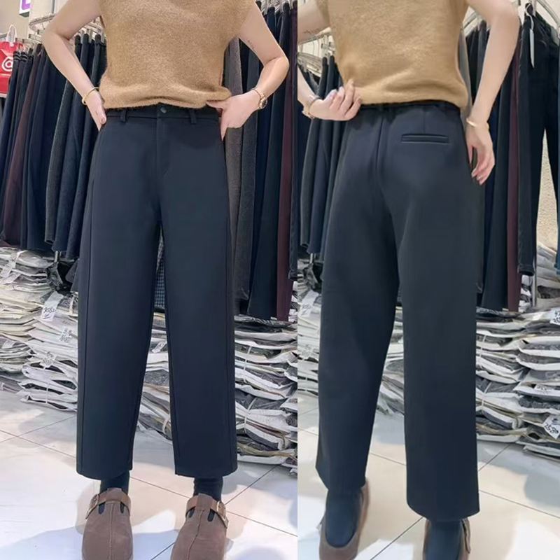 高弹休闲直筒裤女黑色显瘦烟管裤