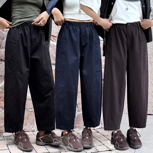 女水洗棉大口袋休闲哈伦裤 桐桐佳秋季 裤 宽松九分工装 简谜2599 新款