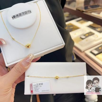 香港六福珠宝专柜代购爆闪金珠足金项链/黄金手链镶钻石 礼物推荐