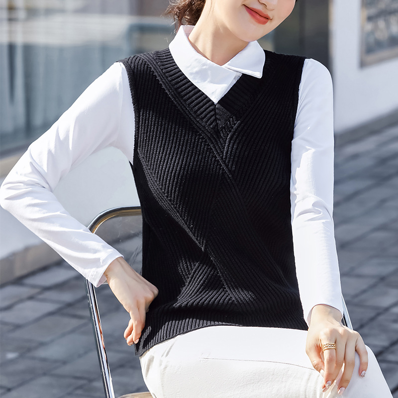简爱AJ优质春新款女装针织马甲纯棉针织毛衣背心修身气质百搭无袖