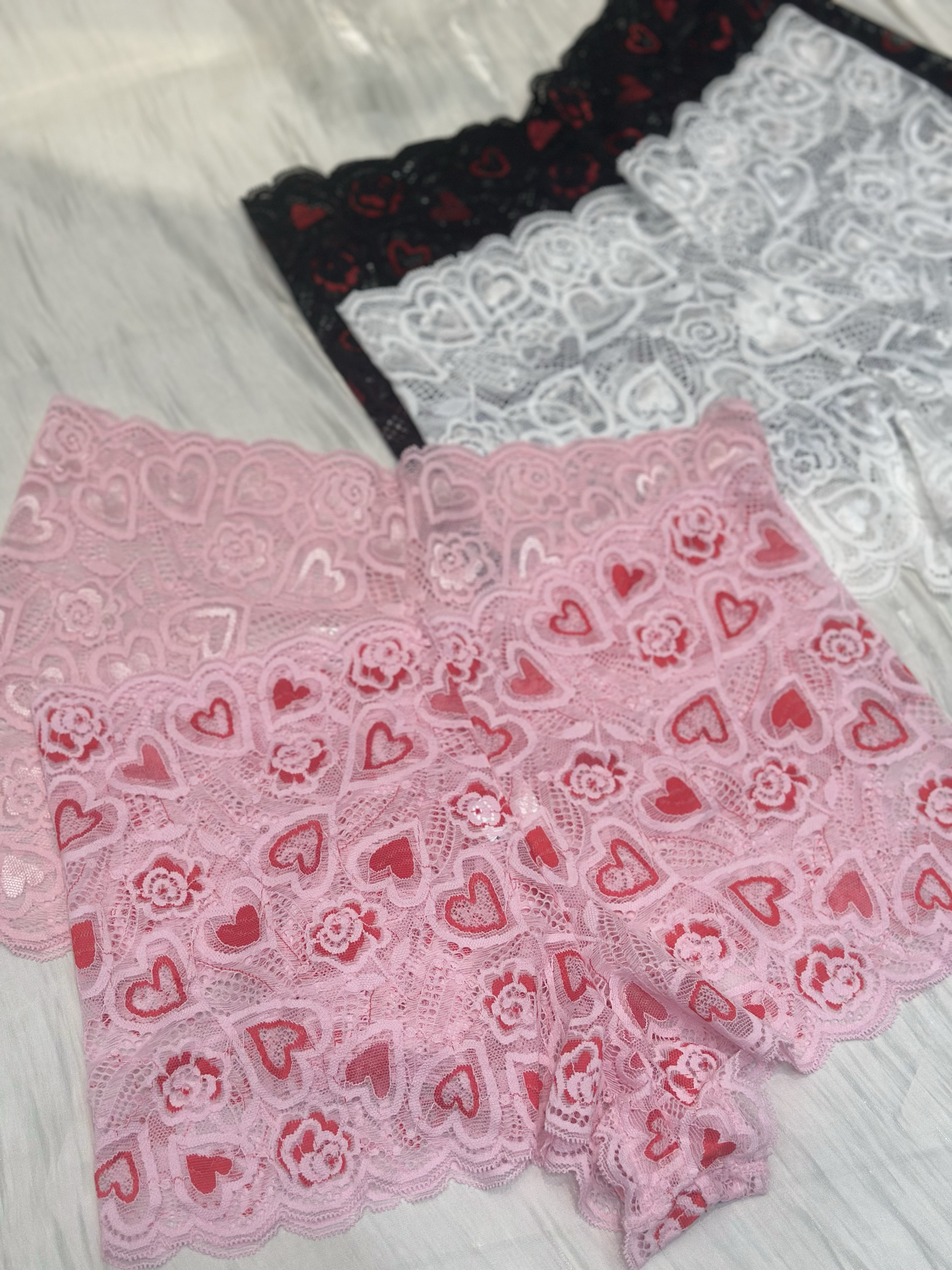 欧美新款性感蕾丝花边心形印花高腰网纱柔软四角内裤无痕大码平脚