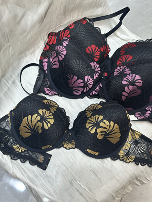 欧版新款性感蕾丝刺绣花边简约带钢圈基础文胸聚拢集中塑形内衣