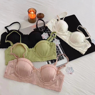 新款性感蕾丝拼接缎面无痕光泽超薄兔耳杯不凸点带钢圈文胸内衣