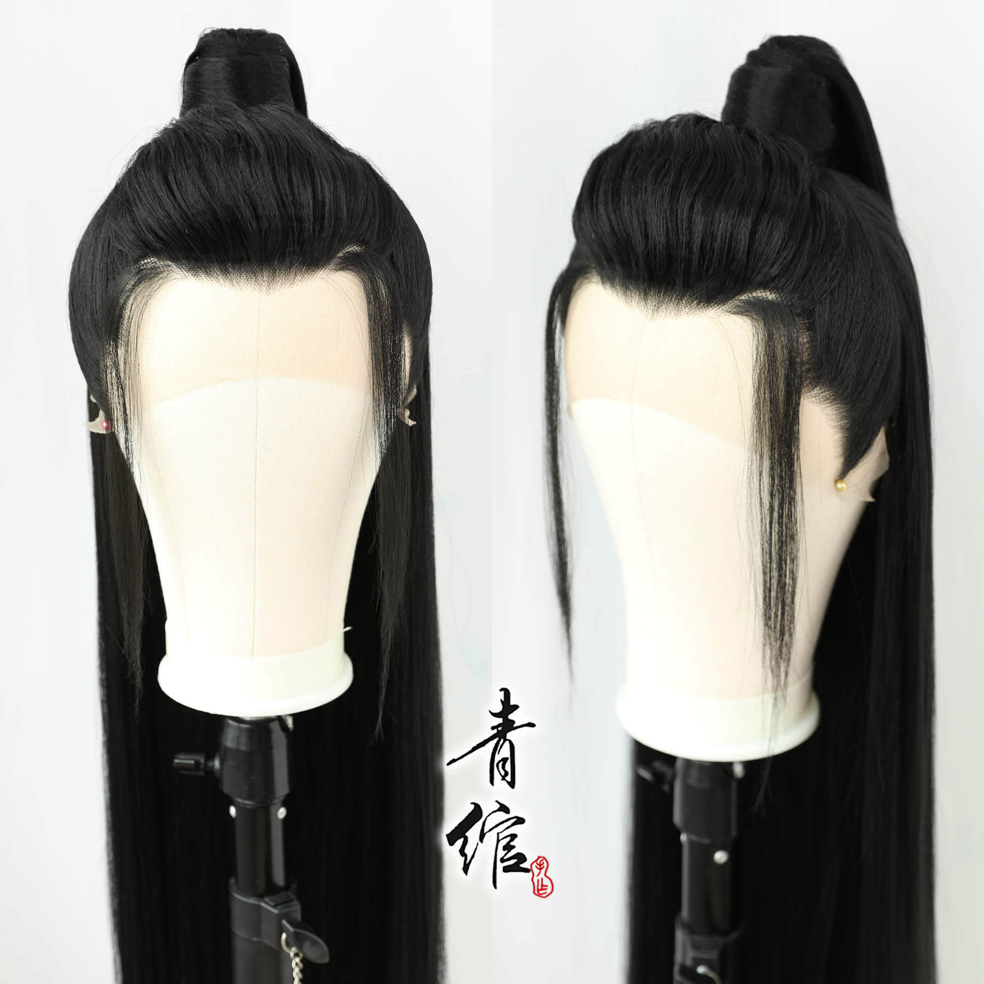 【青绾】汉服少年男前蕾丝美人尖长直发手勾假发头套 古风古装cos