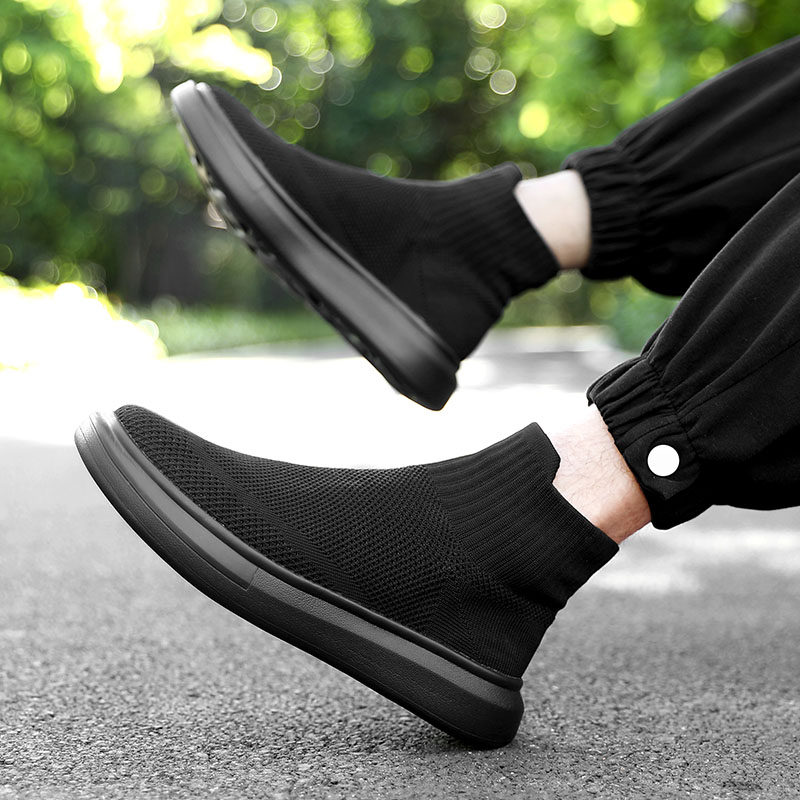 弹力袜子鞋男冬季加绒高帮板鞋韩版休闲鞋子飞织针织袜鞋中帮男鞋,流行男鞋,单鞋,淘宝优惠券,粉丝福利购,淘宝优惠卷