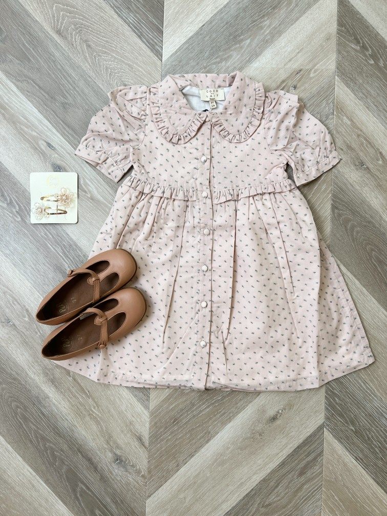 【joanna麻麻】coco au lait 22ss 女童粉色短袖有领花边连衣裙