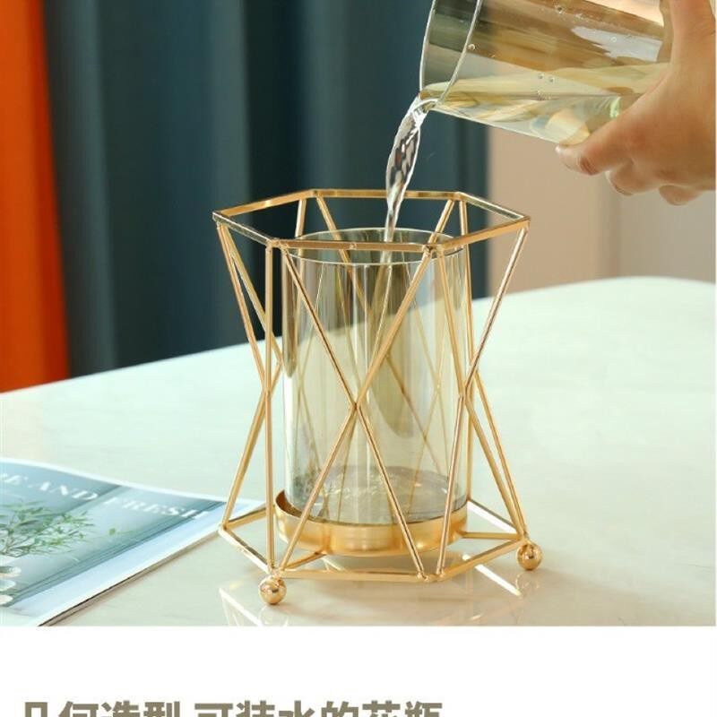 中式欧式插花草编家庭园艺玻璃藤编透明花瓶花盆客厅茶几桌面烛台
