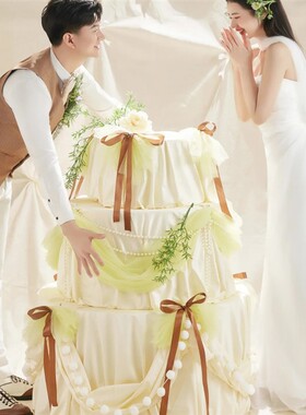 网红装饰背景打卡点蝴蝶结奶油蛋糕店铺布置派对生日拍照影楼道具