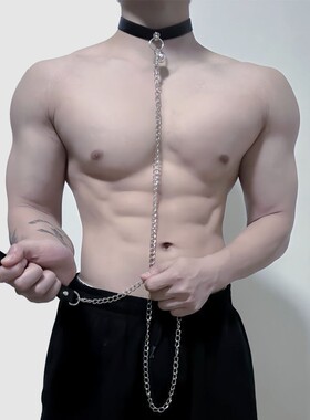 男生牵引链项圈男M体育生S性感皮革脖套吊圈项链狗狗铃铛颈环脖套