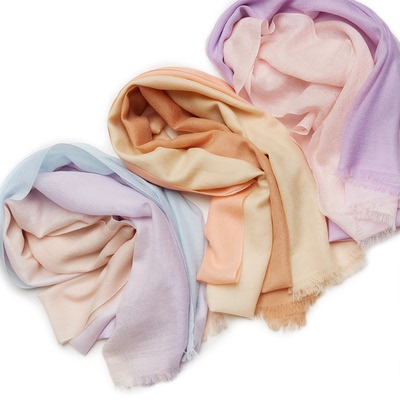 LEMAER乐玛尔 法单100%CASHMERE温柔散须渐变色戒指绒山羊绒围巾