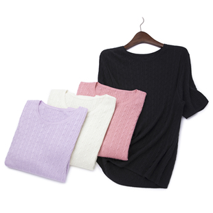 LEMAER乐玛尔 法单CASHMERE&SILK精纺圆领绞花设计丝羊绒短袖