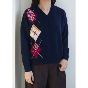 LEMAER乐玛尔 法单100%CASHMERE民族风重磅手工刺绣保暖V领羊绒衫