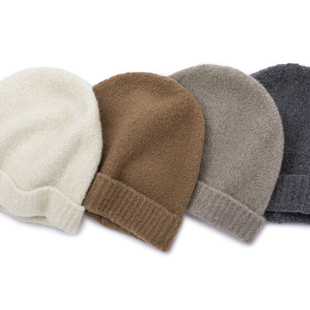 LEMAER乐玛尔 意大利客户CASHMERE特殊纱针织羊绒螺纹边饰套头帽