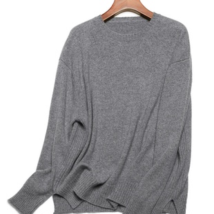 LEMAER乐玛尔 意单100%CASHMERE圆领&侧坑条开衩百搭高级羊绒套衫