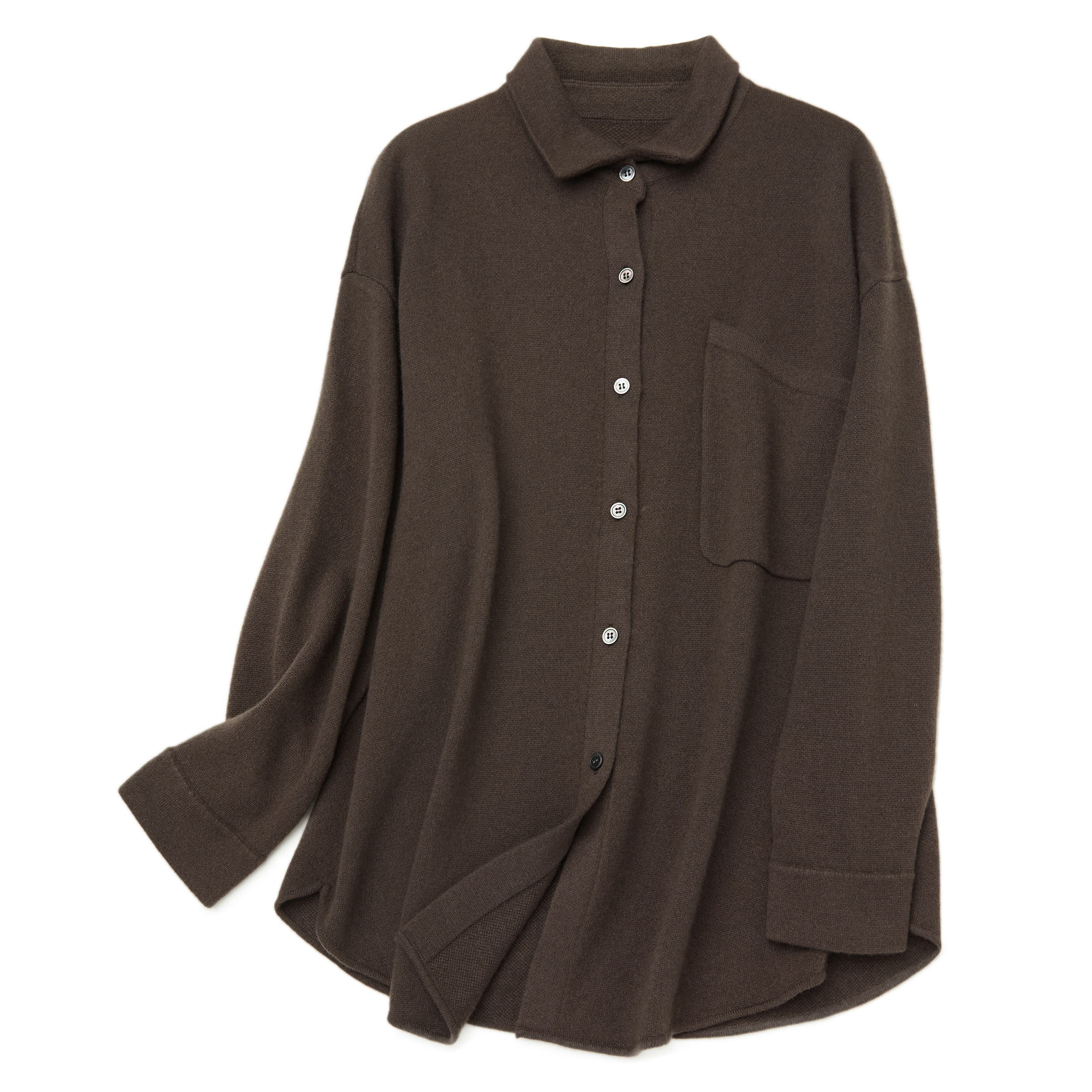 LEMAER乐玛尔 法单CASHMERE圆弧下摆&斜兜设计衬衫式羊绒开衫外套