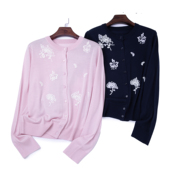 LEMAER乐玛尔 100%WOOL立体串珠刺绣精纺超细美丽奴针织羊毛上衣