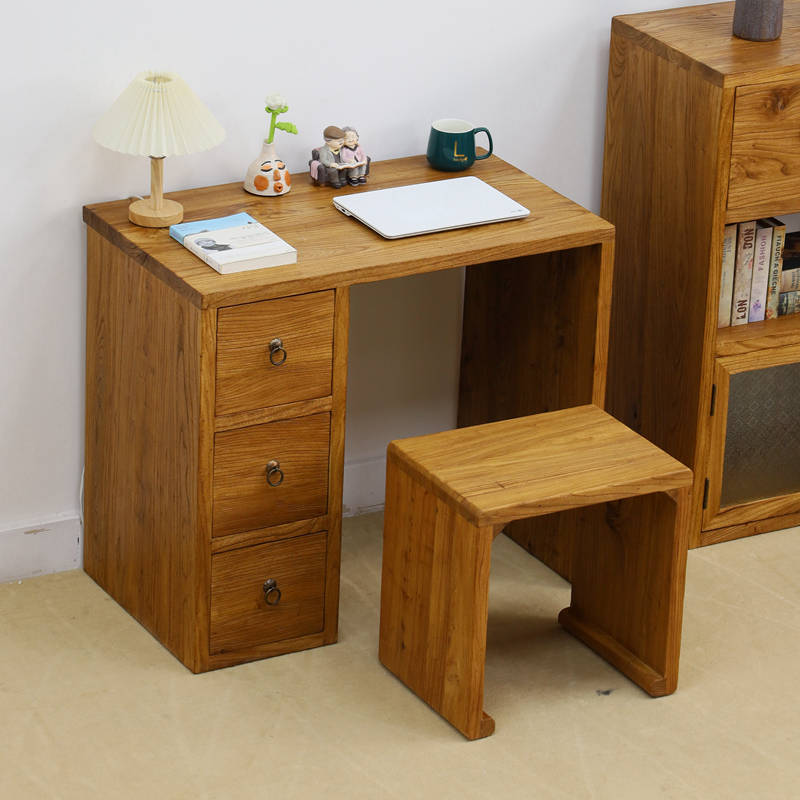 实木窄书桌电脑办公桌子老榆木书房写字桌侘寂风小桌子小户型家具
