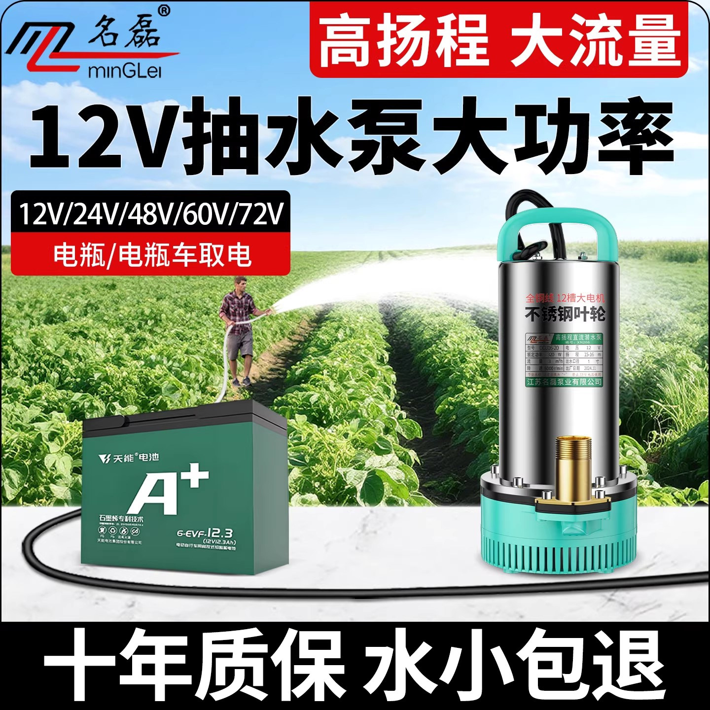 12V抽水泵大功率24伏直流潜水泵48v60v72v电动车电瓶车专用水泵机