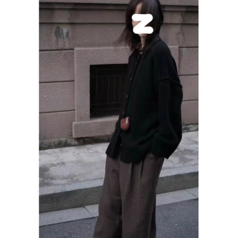秋冬气质斜纽扣羊绒毛衣开衫复古时尚洋气百搭羊毛衫软糯针织衫女
