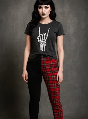 原的B@nned家暗黑哥特个性亚文化街头EMO朋克红格子鸳鸯铅笔裤