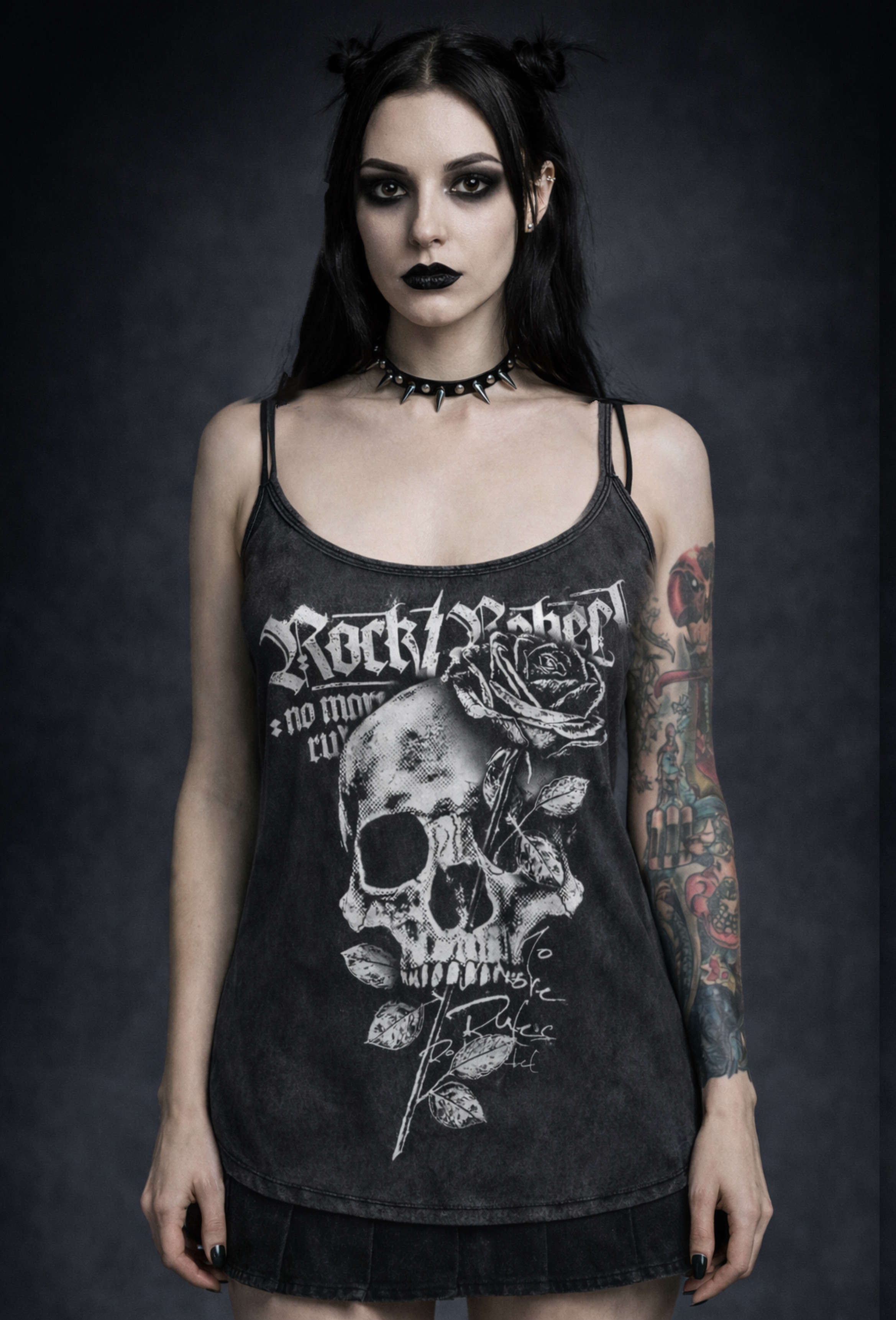 德单E@mp暗黑哥特亚文化骷髅头印花吊带上衣女夏季背心摇滚朋克