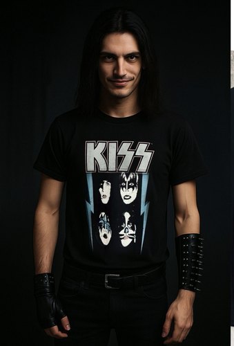美单KISS乐队摇滚朋克街头时尚圆领中性鬼脸墨蓝色亚文化短袖T恤