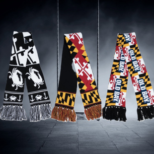 美国东海岸马里兰十字架OLD BAY螃蟹色块双面保暖棉线围巾棉围脖