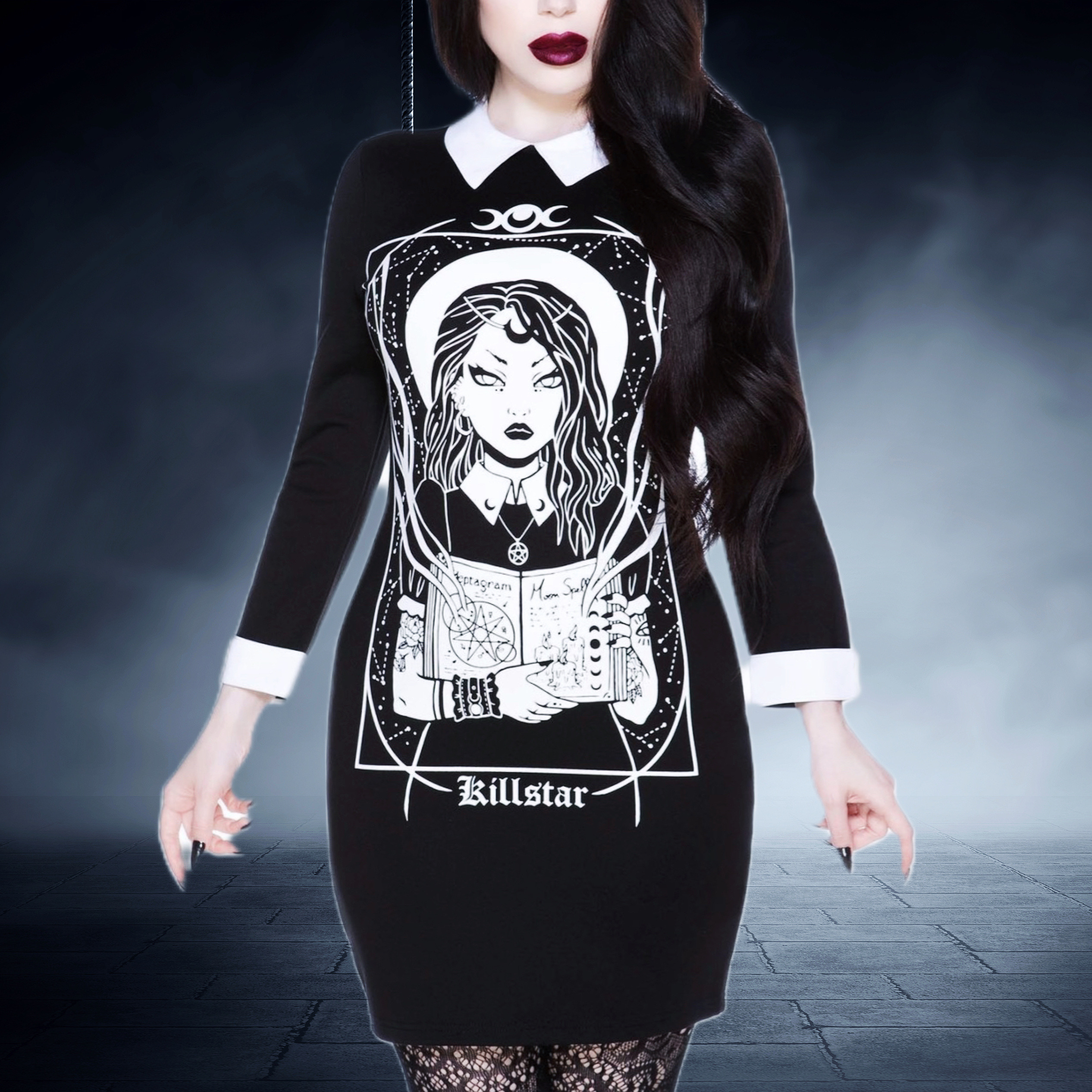 原KILLSTAR暗黑哥特亚文化骷髅五芒星女巫小白领摇滚辣妹连衣裙