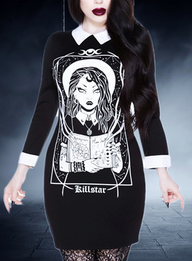 原KILLSTAR暗黑哥特亚文化骷髅五芒星女巫小白领摇滚辣妹连衣裙