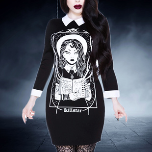原KILLSTAR暗黑哥特亚文化骷髅五芒星女巫小白领摇滚辣妹连衣裙