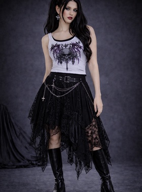 原H0t T0pic暗黑哥特亚文化朋克摇滚街头假两件骷髅破洞螺纹背心