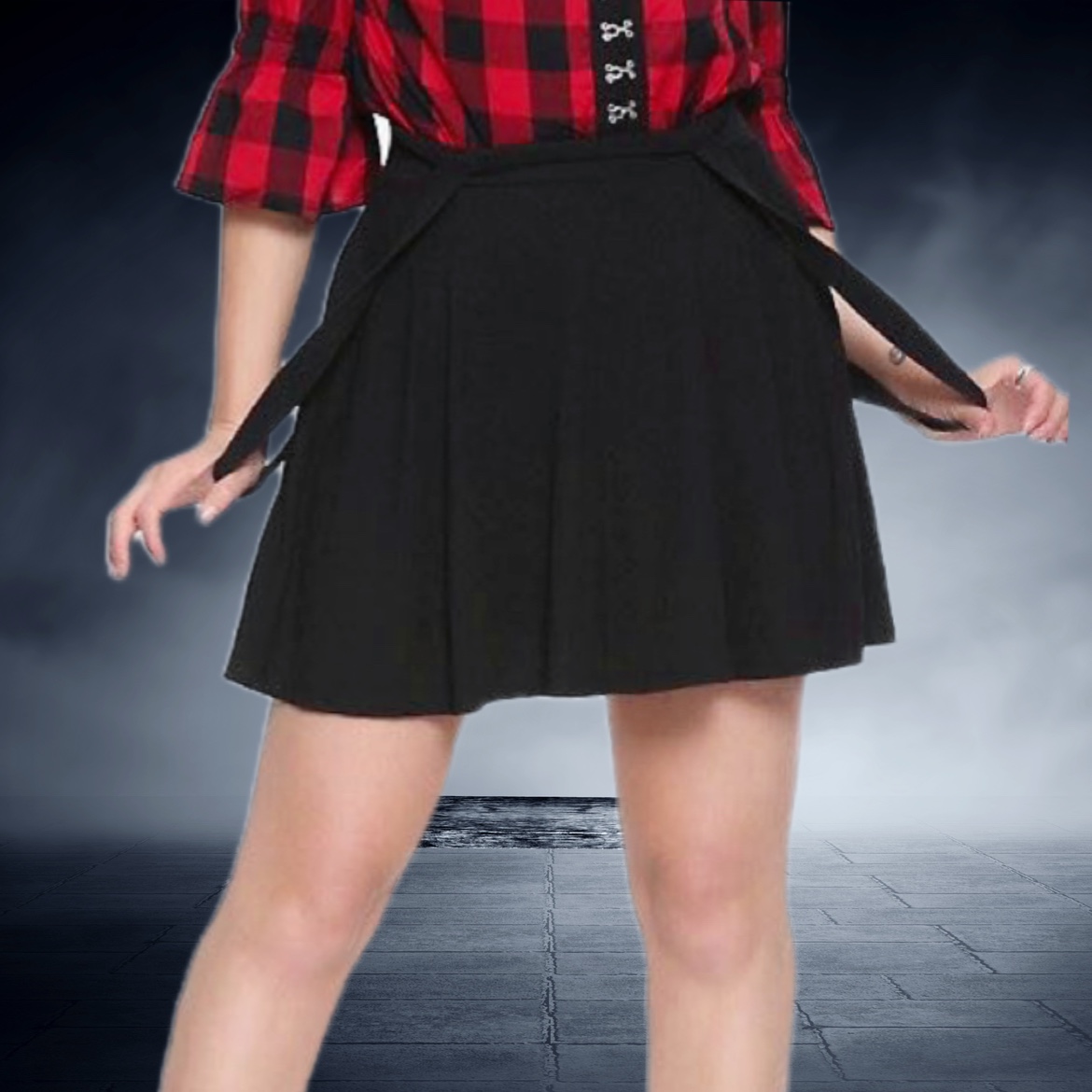 暗黑摇滚风朋克学生妹背带半身裙