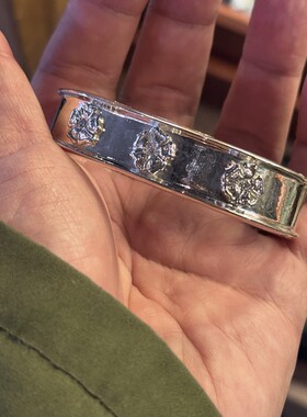现货 Larry Smith 全银镶钻三花手镯 限定品 带背雕左右刻印
