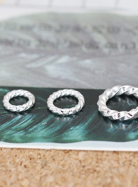 S925纯银隔片闭口圈银环麻花银圈螺旋圈扭纹圈闭口手工diy饰品